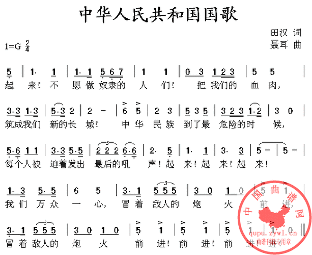 中国人民共和国国歌简谱