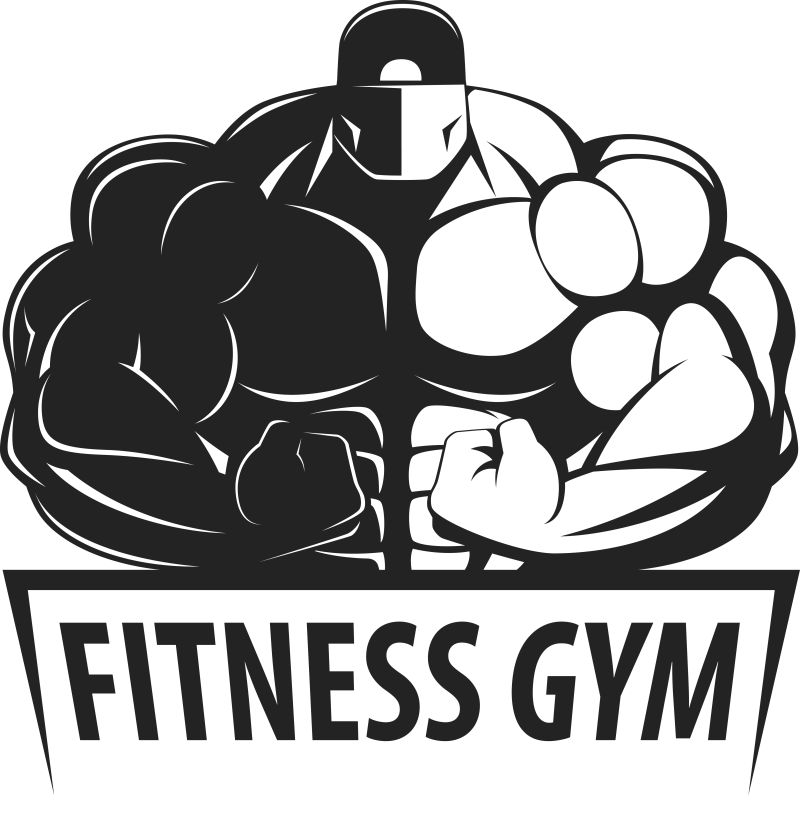 矢量杠铃健美肌肉男图片-抽象矢量现代双色健美健身运动员插图设计