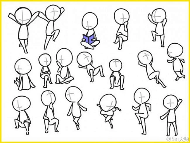 可爱q版卡通人物动作姿势分解图简笔画人物结构图素材wwwyouyixcom