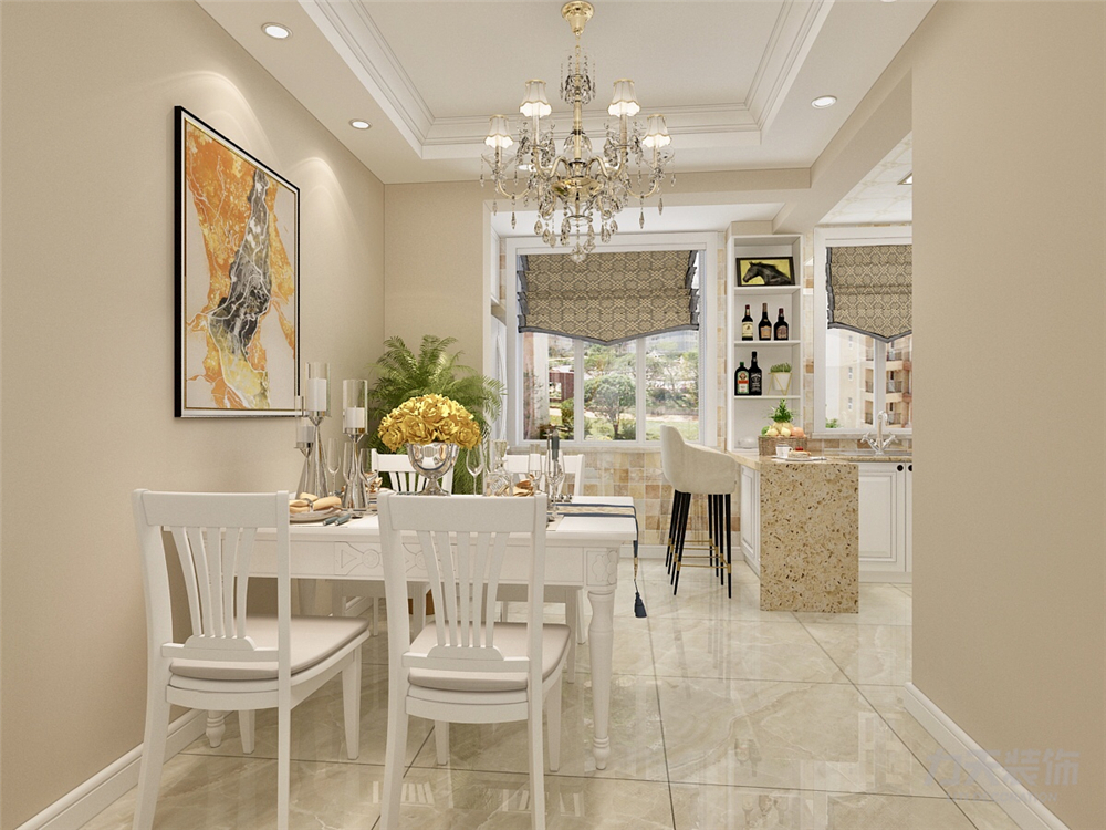 客餐厅区域墙面整体都是奶茶色的乳胶漆,沙发是3 1 1的组合,颜色偏米