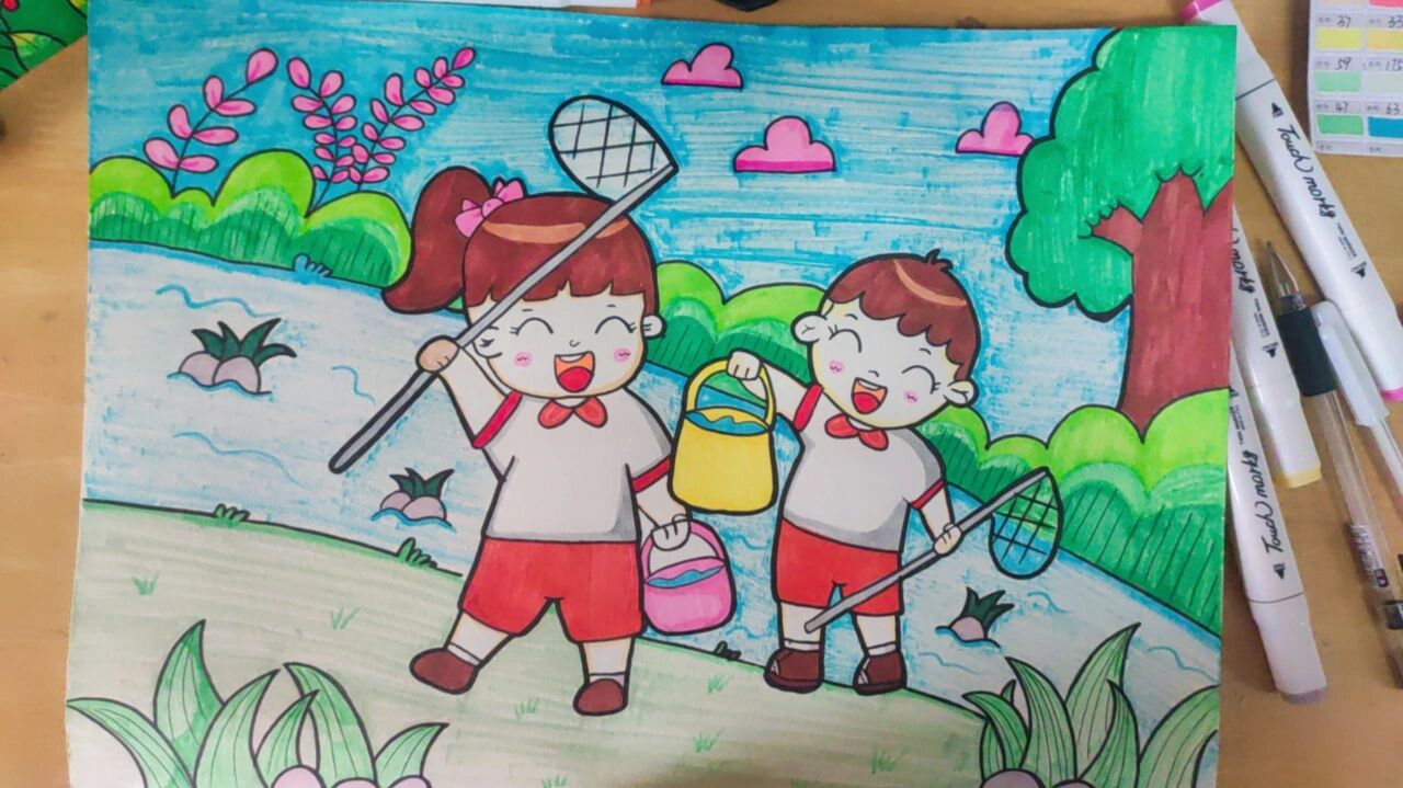 童年的快乐  临摹出处 色真的太难上啦,画到后面笔还没颜色了