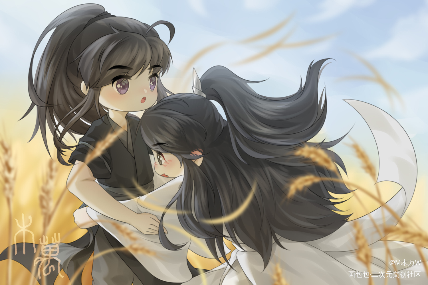 玉凉村_二哈和他的白猫师尊燃晚q版绘画作品