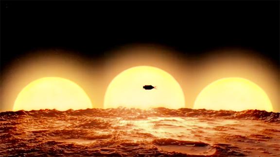 超怪行星三体星系每天经历三次日出日落