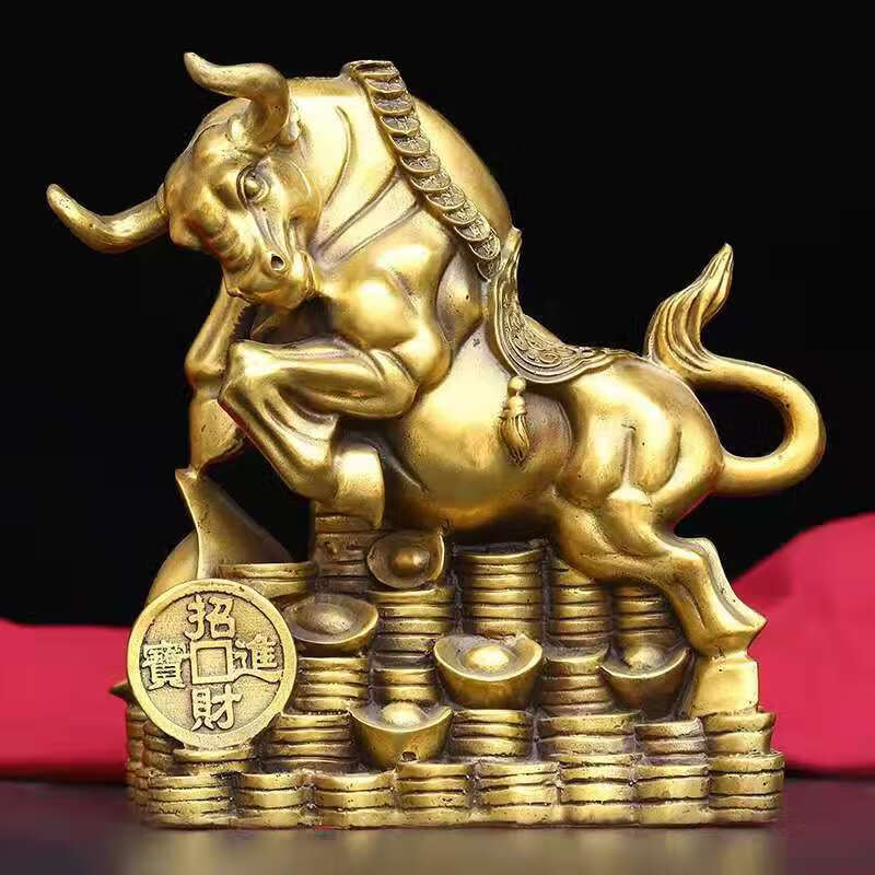 聚宝盆铜牛摆件如意元宝牛生肖牛客厅家居装饰工艺品金钱铜牛 1款财源
