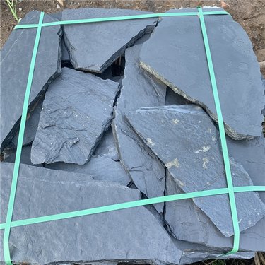 深灰色青石板碎拼石 网贴石冰裂纹碎拼石材 绿色石英风景文化石 - 爱