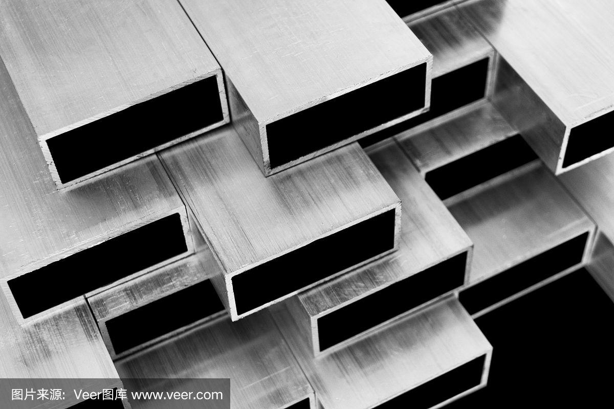 结构金属铝形状.铝型材纹理.铝材建筑工厂背景.黑色和白色