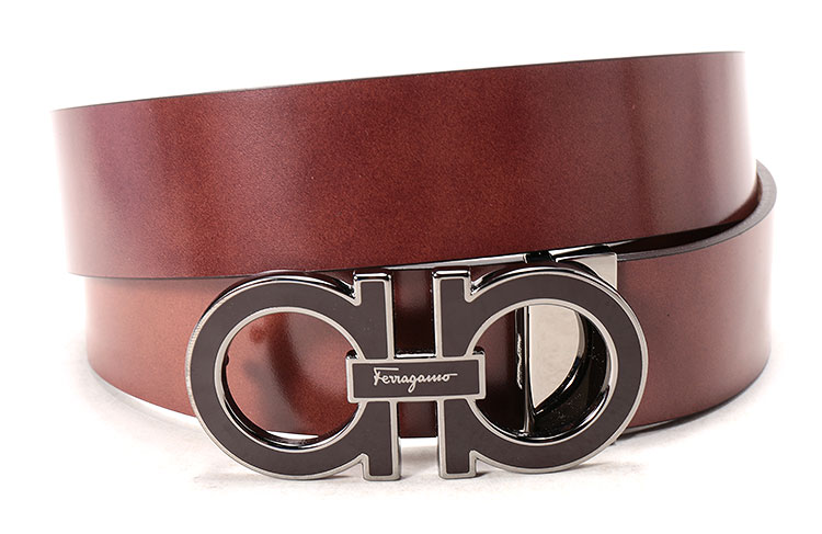 salvatore ferragamo(菲拉格慕)银色logo深红色光面腰带