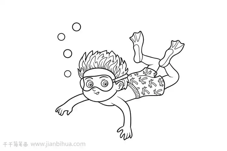 潜水运动简笔画