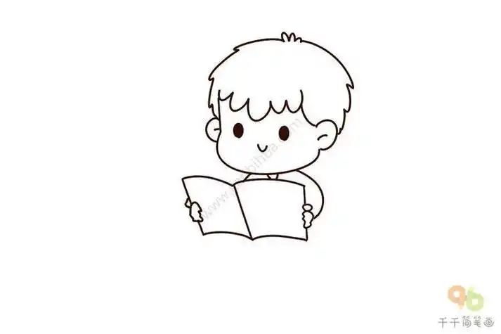 小男孩坐着看书简笔画