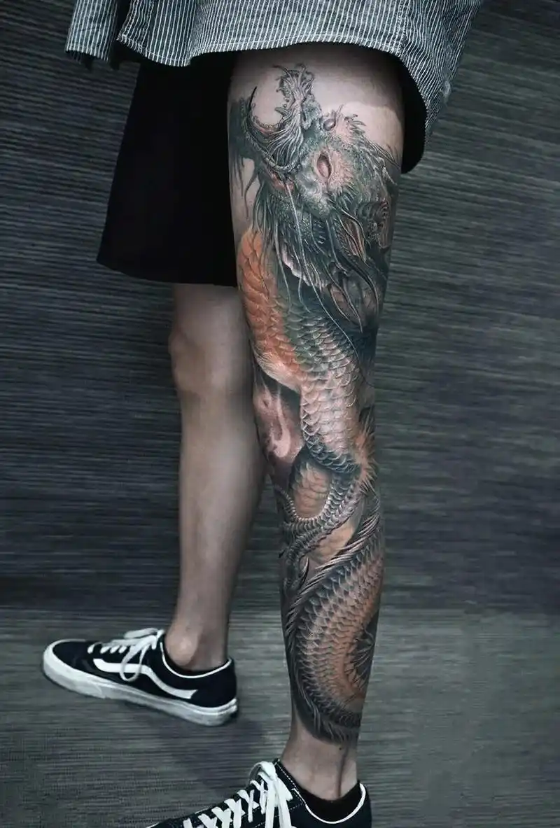 高质量盘龙腿作品分享青龙纹身