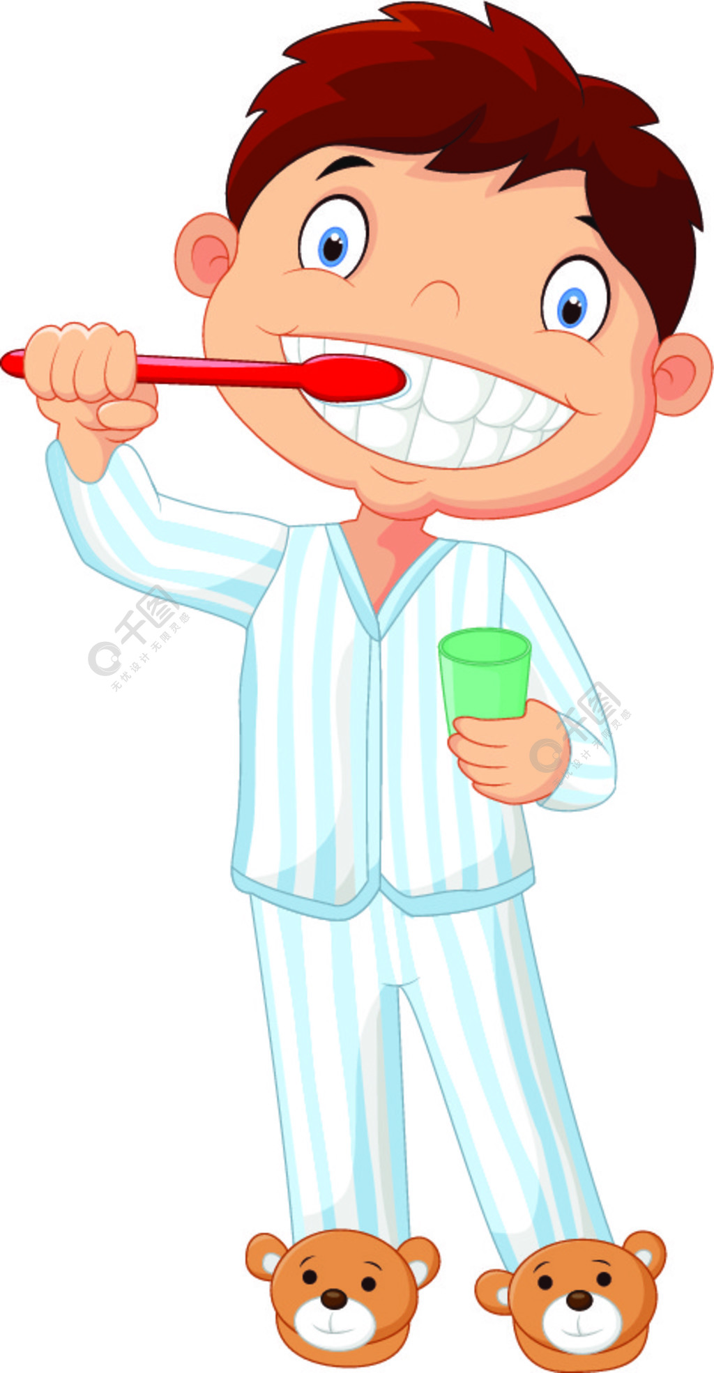 卡通小男孩刷牙