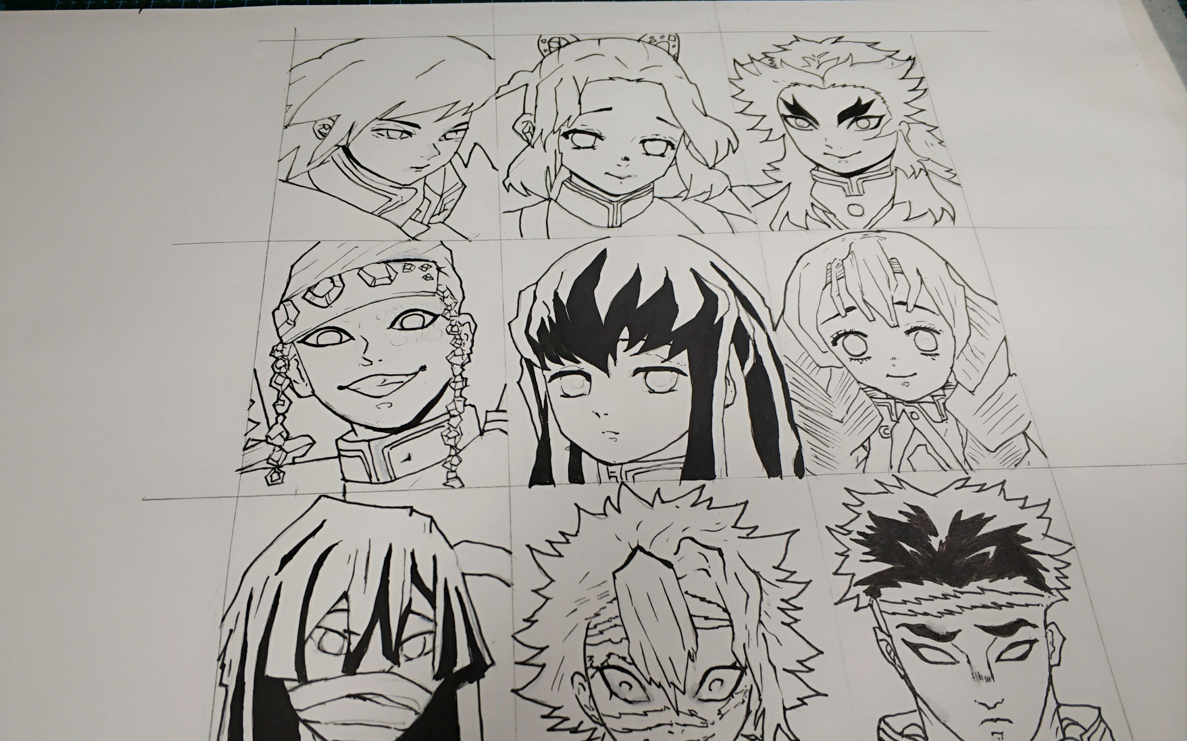 手绘鬼灭之刃九柱官方大头(线稿篇)