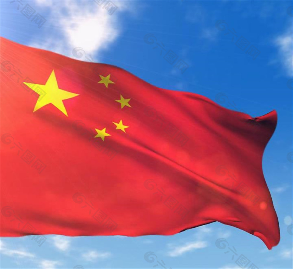 五星红旗迎风飘扬动态视频素材