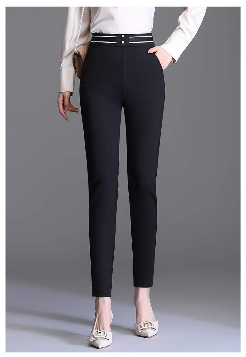 裤女秋2022年秋季新款黑色休闲裤子秋冬加绒保暖中年女裤 黑色长裤