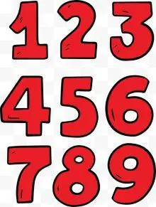 红色卡通数字1到9