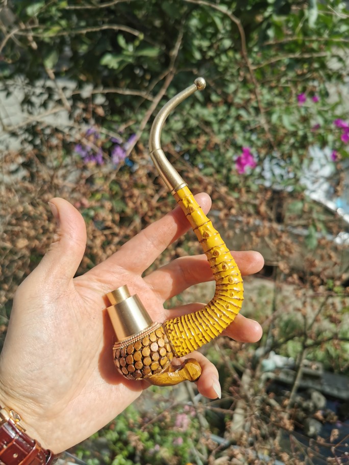 贵州民间特色竹子雕刻老式土烟斗把玩件长度19公分左右