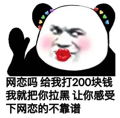 给我打钱200块 我就把你拉黑 让你感受下网恋的不靠谱-熊猫头,搞笑