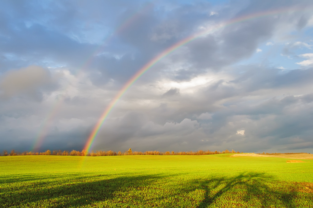 双彩虹,双彩虹在字段与乌克兰克里米亚,绿草