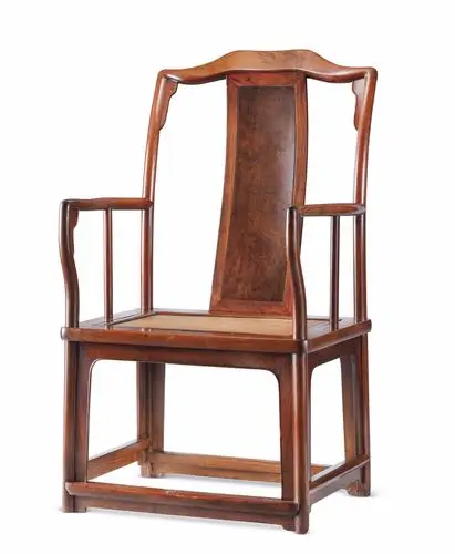 明末清初黄花梨瘿木高靠背大南官帽椅