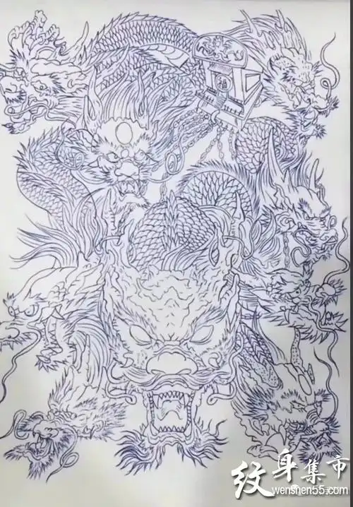 满背九龙拉棺纹身满背九龙拉棺纹身手稿图案