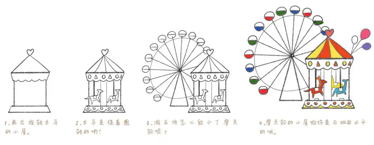 游乐园简笔画怎么画 4步画出简单又好看的游乐场