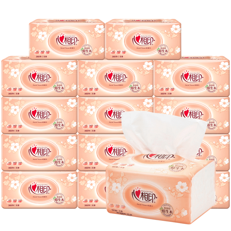 心相印抽纸面巾纸2层180抽18包卫生纸整箱原木桨本色无香餐巾纸 - 炫