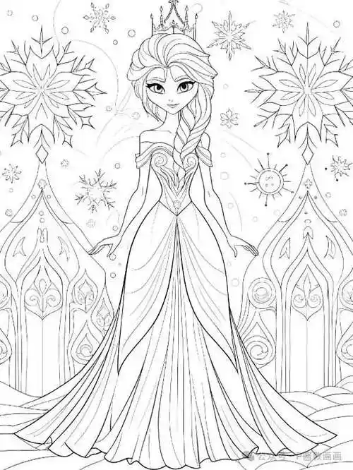 艾莎公主简笔画线稿,临摹学画