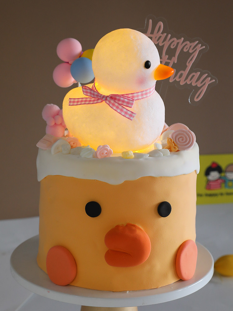 网红蛋糕装饰摆件可爱卡通粉蓝丝带鸭子ins节日装扮用品