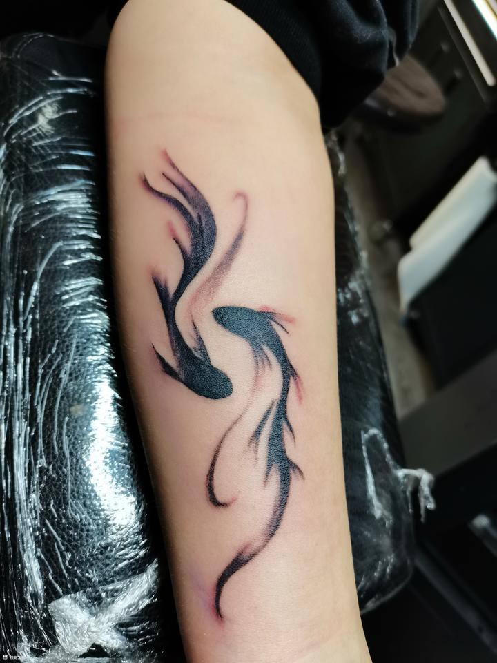 水墨双鱼_纹身图案手稿图片_宋红星的纹身作品集