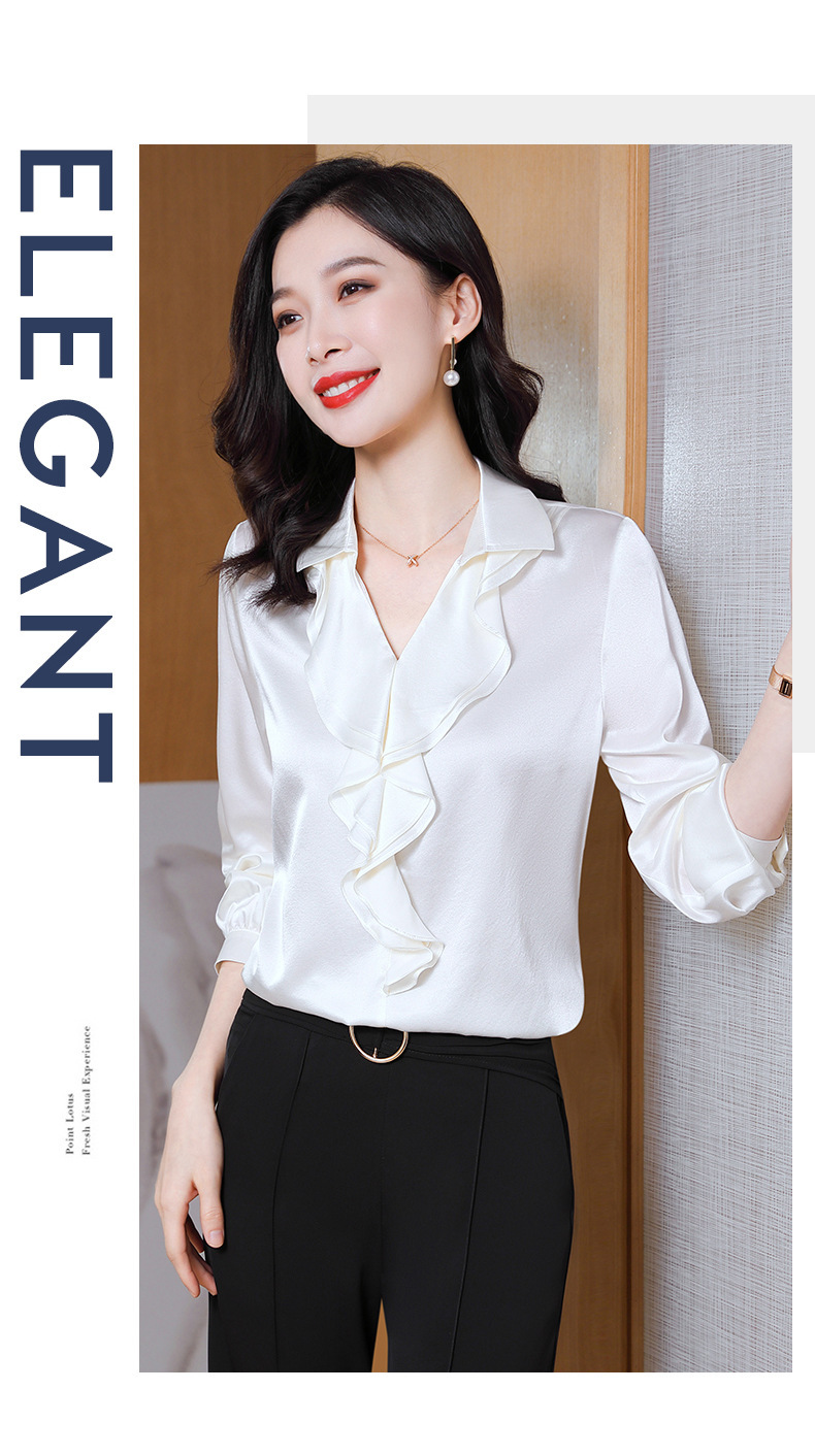 高档重磅真丝衬衫女春装新款高端气质上衣长袖桑蚕丝绸女士衬衣