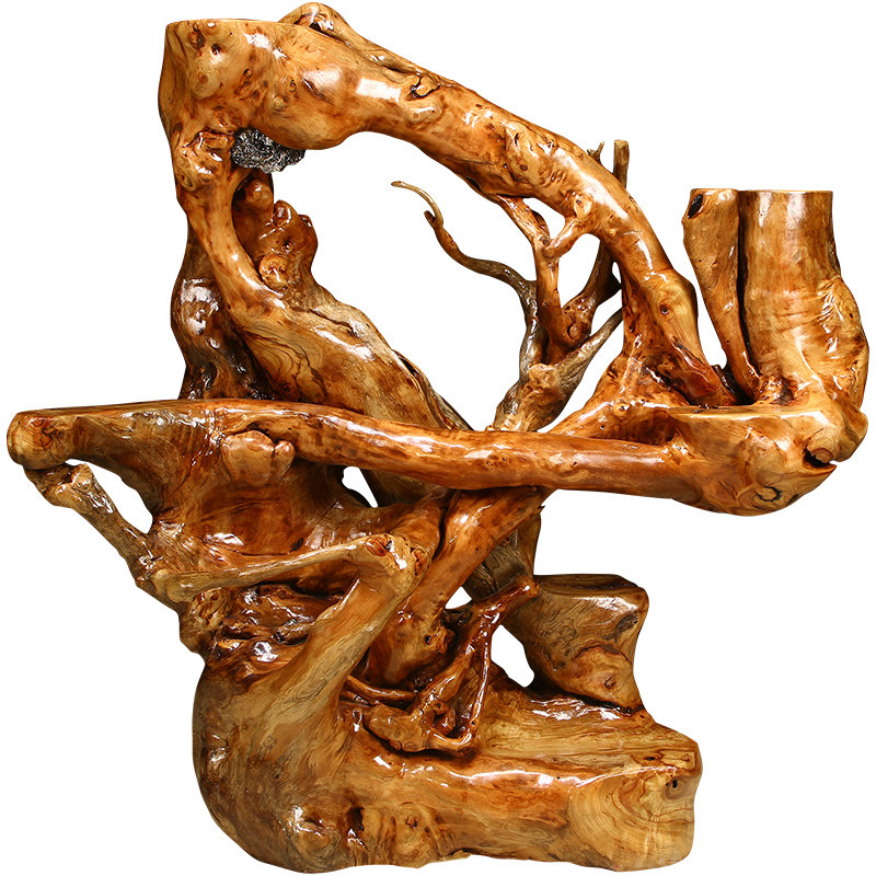 典艺艺阁根雕花架天然根抱石整体落地实木树根根雕花架